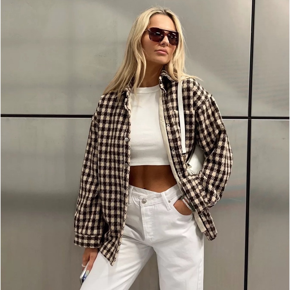 Princess Polly Harry Jacket Check Beige